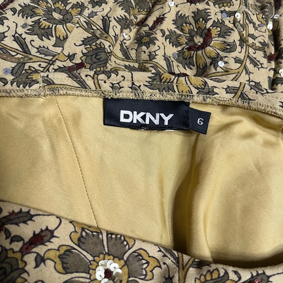 DKNY 6 Women’s Tan Green Floral Print Hi-Low Sequin A-line Skirt Fully Lined - Picture 13 of 13